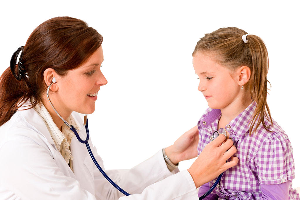 Zdjęcie uśmiechniętej lekarza pediatry badającej dziewczynkę - NFZ Krzyż Wielkopolski